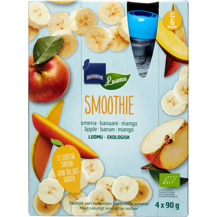 Rainbow Hedelmäsmoothie luomu 4x90g omena-banaani-mango