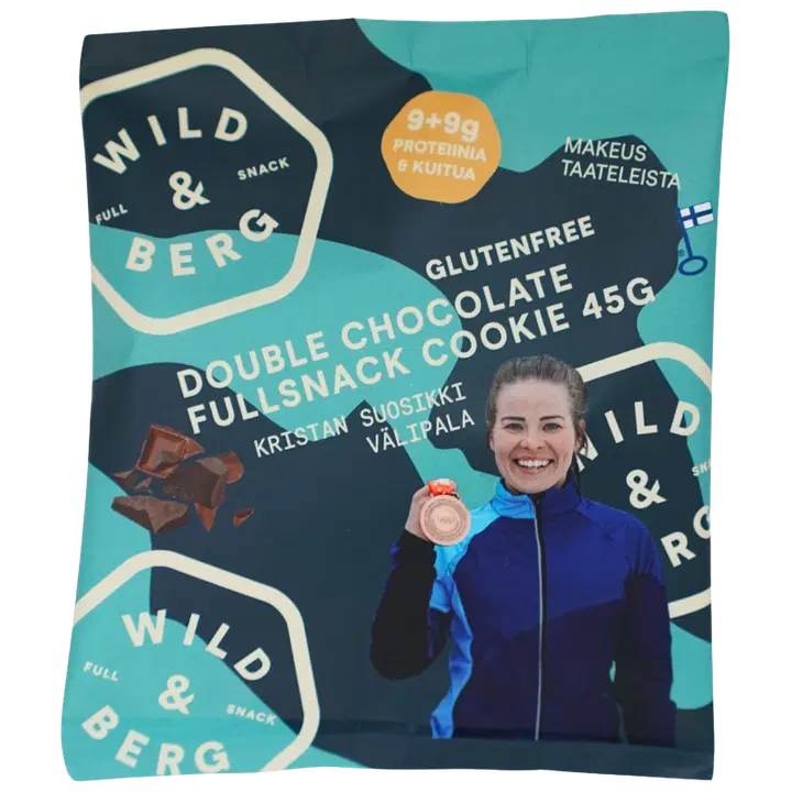 Wild&Berg Tuplasuklaa proteiinirikas täysvälipalakeksi gluteeniton 45 g