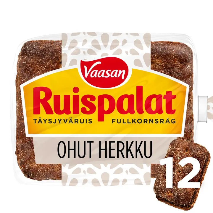 Vaasan Ruispalat Ohut Herkku 390 g 12 kpl täysjyväruisleipä