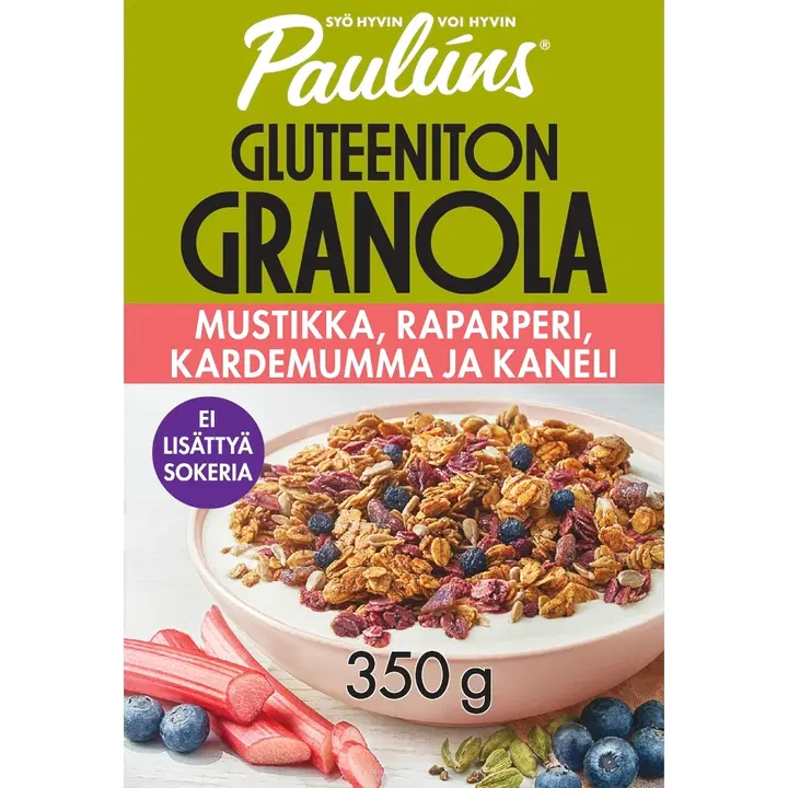 Paulúns gluteeniton mustikka-raparperi-kardemumma-kaneli granola muromysli 350g