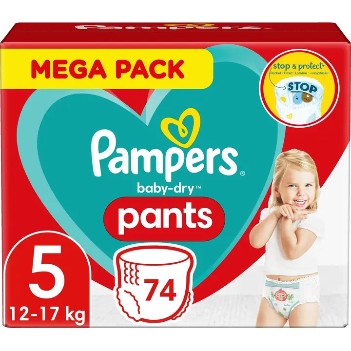 Pampers 74kpl Baby Dry Pants S5 12-17kg housuvaippa