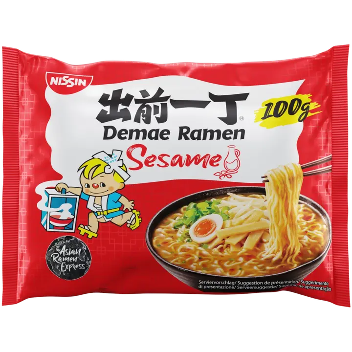 Nissin 100g Demae Ramen aasialaistyylinen pikanuudelikeitto, seesamin makuinen