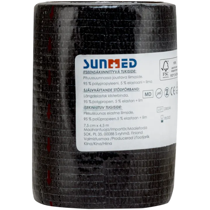 Sunmed itsekiinnittyvä tukiside 7,5 cm x 4,5 m musta