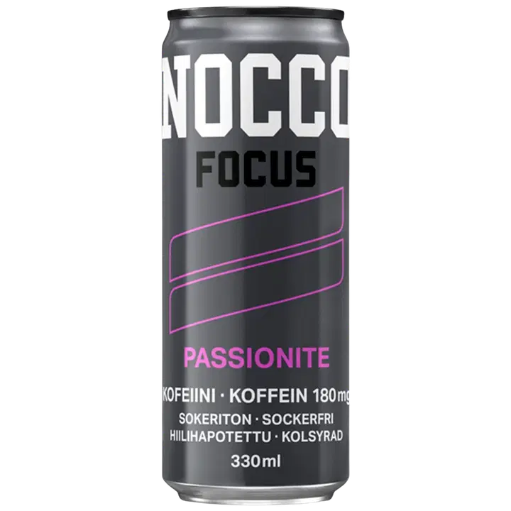 NOCCO FOCUS Passionite kofeiinia ja vitamiineja sisältävä hiilihapotettu energiajuoma 330ml
