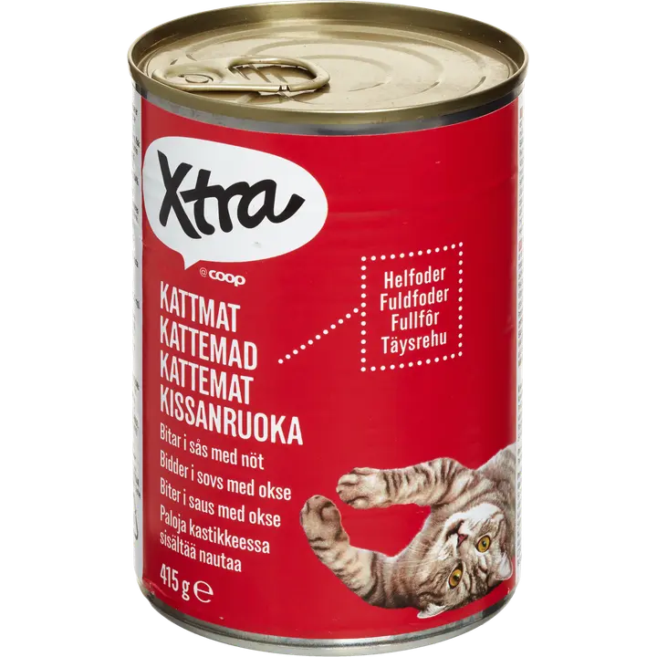 Xtra kissanruoka paloja kastikkeessa, sisältää nautaa 415 g