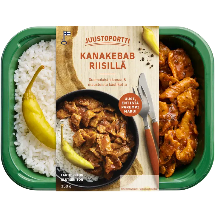 Juustoportti Kanakebab riisillä 350g