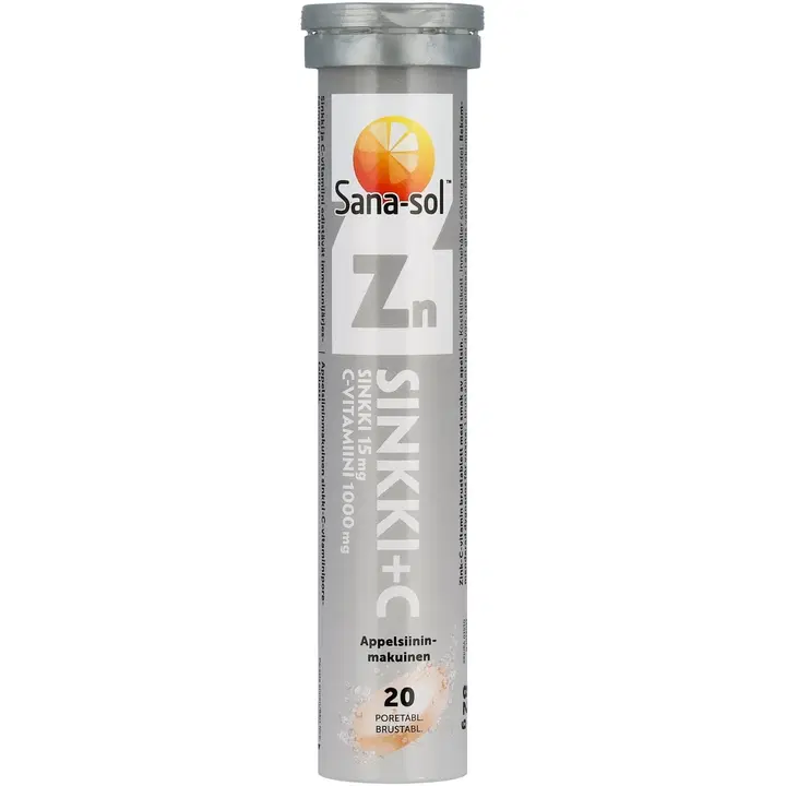 Sana-Sol apelsiinimaitselised joogitabletid tsink + C-vitamiin 1000mg 20tk