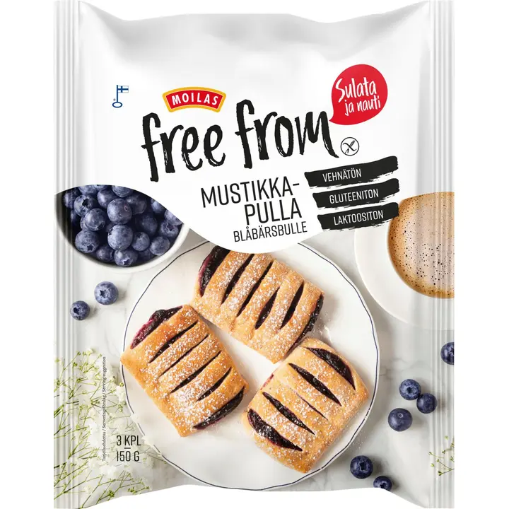 Moilas Free From Mustikkapulla 3/150g kypsä pakaste