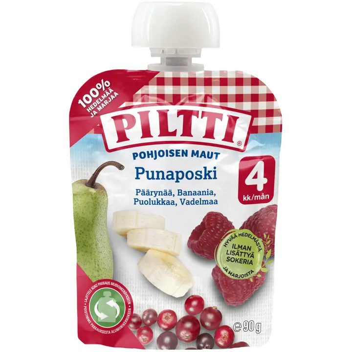 Piltti Pohjoisen maut 90g Punaposki hedelmäsose 4kk annospussi