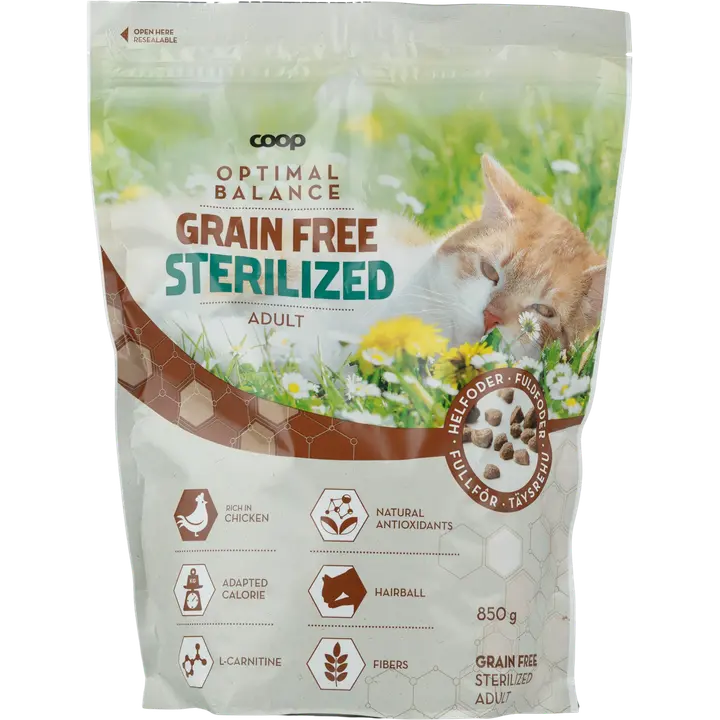 Coop Optimal steriloidun kissan kuivaruoka viljaton 850g