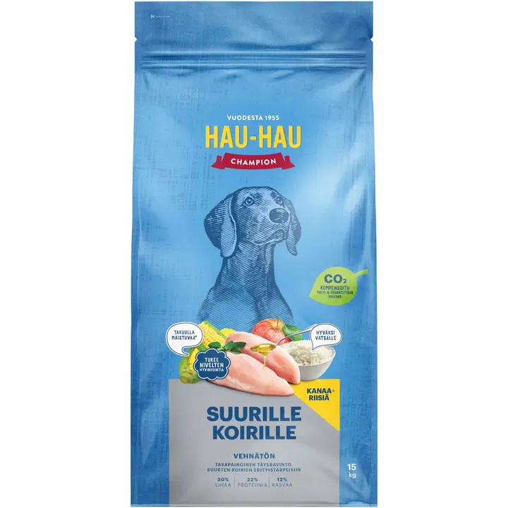 Hau-Hau Champion Kanaa ja riisiä täysravinto suurille koirille 15 kg