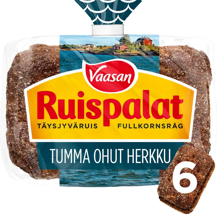 Vaasan Ruispalat Tumma Ohut Herkku 6 kpl 205 g täysjyväruisleipä
