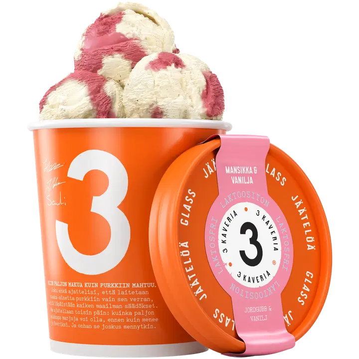 3 Kaveria Laktoositon Mansikka & Vanilja jäätelö 500ml/400g