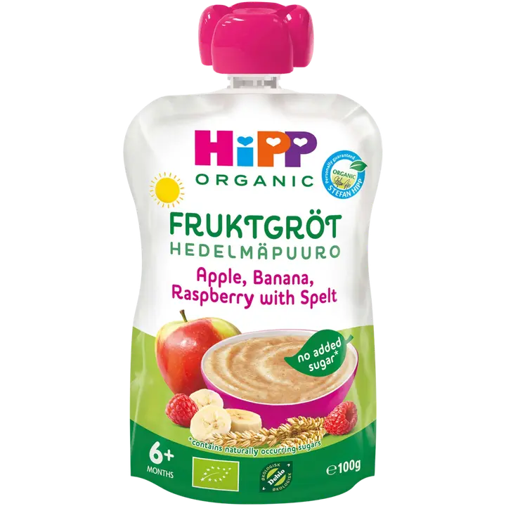 HiPP 100g Luomu Hedelmäpuuro Speltti, omena, banaani, vadelma 6kk