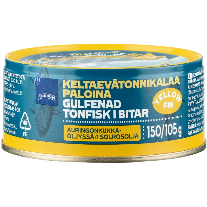 Rainbow 150/105g keltaevätonnikalaa paloina auringonkukkaöljyssä