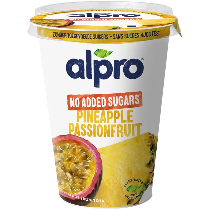 Alpro More fruit, No added sugars Hapatettu soijavalmiste ananas-passionhedelmä 400g