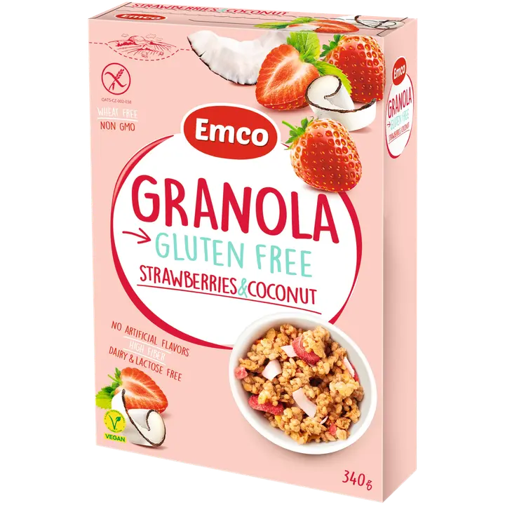Emco gluteenivaba Granola maasikate ja kookosega 340g