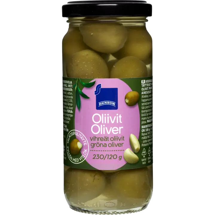 Rainbow vihreät oliivit valkosipulitäytteellä 240/120 g