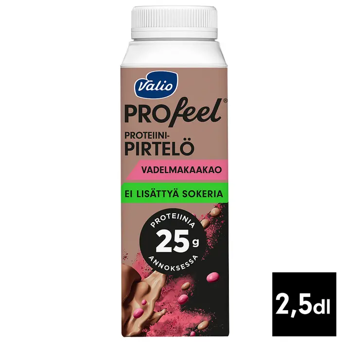 Valio PROfeel® proteiinipirtelö 2,5 dl vadelmakaakao laktoositon