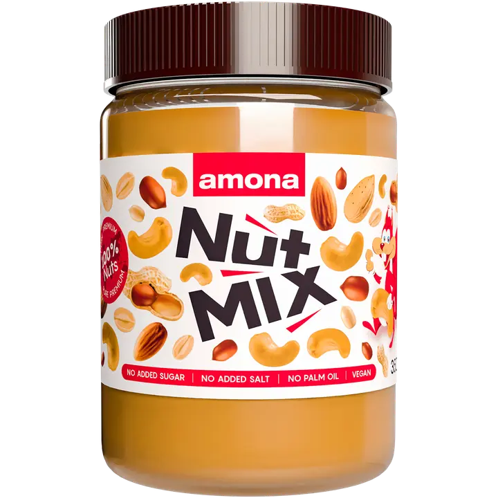 Amona pähkinäsekoitustahna 100% - maapähkinä, manteli ja cashewpähkinä 350g