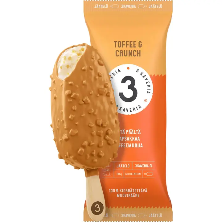 Kolmen Kaverin Jäätelö Toffee & Crunch jäätelöpuikko 110ml/80g
