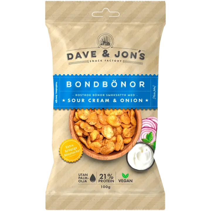 Dave&Jons paahdettuja härkäpapuja sourcream &onion kanssa 100 g