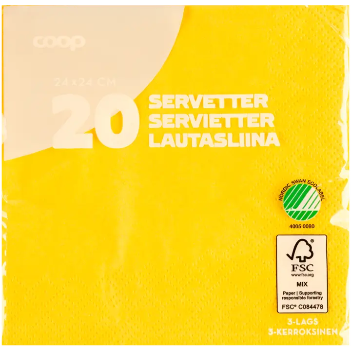 Coop lautasliina keltainen 24x24cm 20kpl