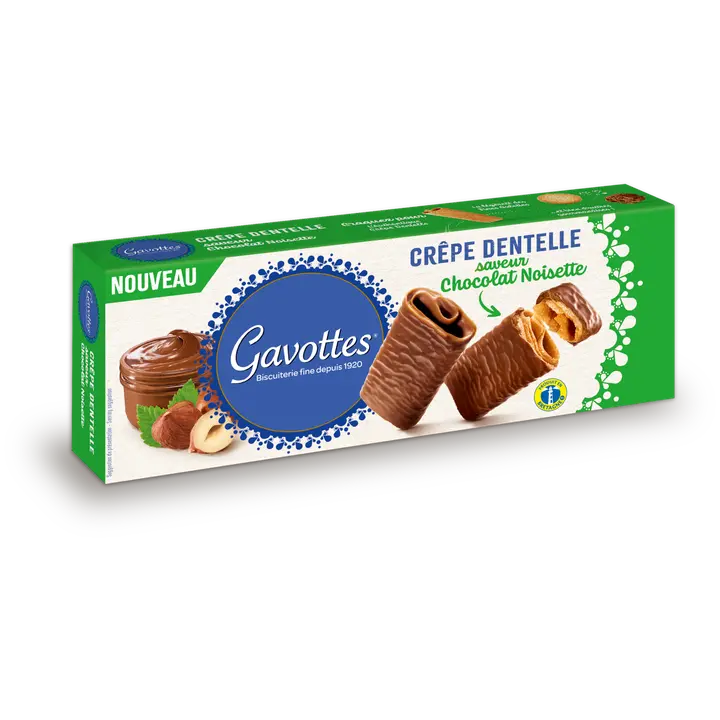 Gavottes Crêpe Dentelle maitosuklaa-hasselpähkinäkeksi 90 g