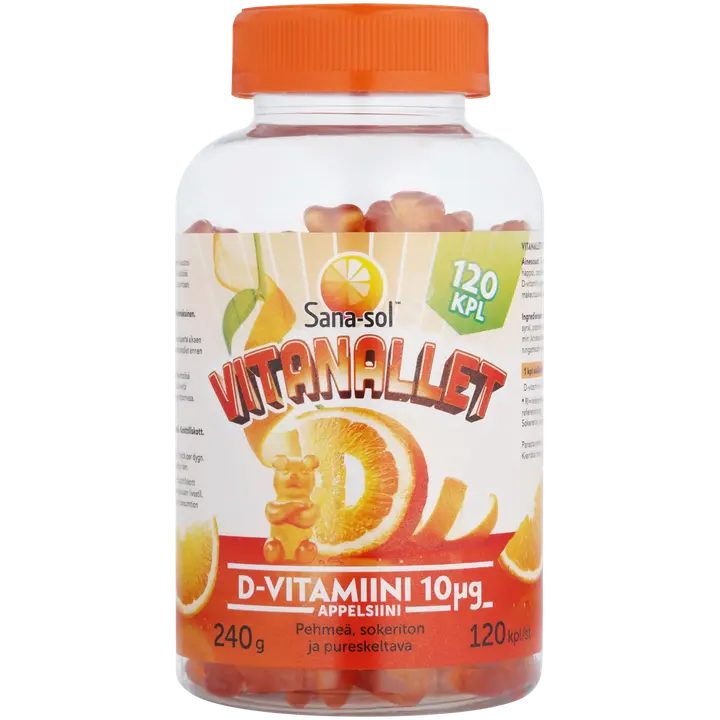 Sana-sol Vitanallet D-vitamiini 10µg appelsiini 120kpl/240g