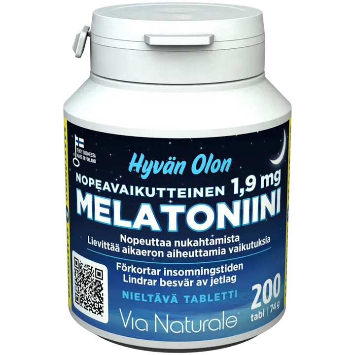 Hyvän Olon Nopeavaikutteinen Melatoniini 1,9 mg 200 tabl Via Naturale
