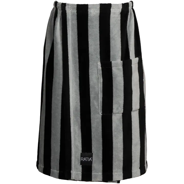 Ratia miesten kietaisupyyhe Raita velour 70x150 cm musta/harmaa