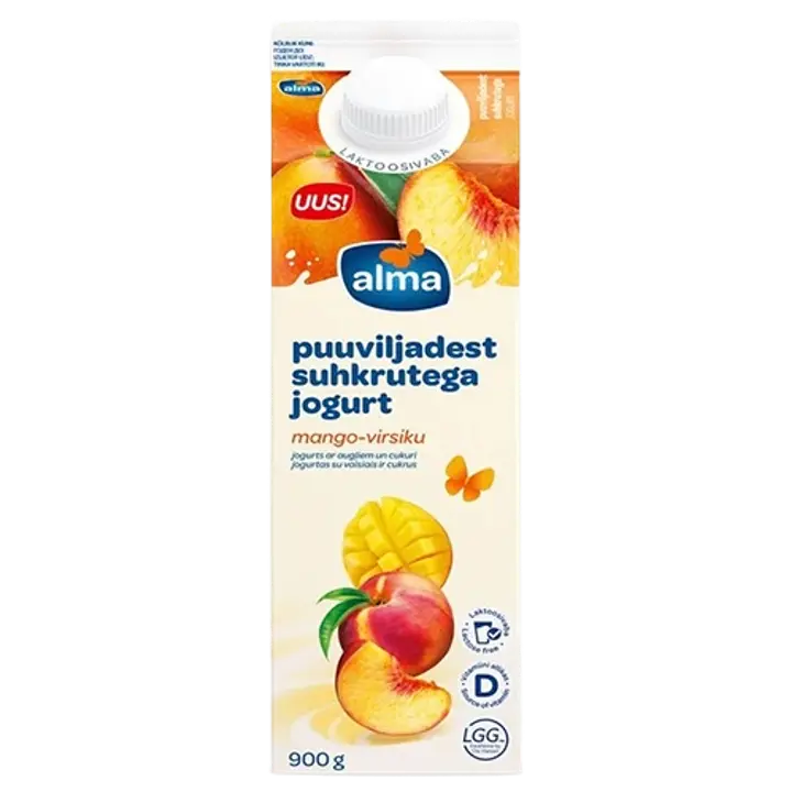 Alma jogurt mango-virsik puuviljadest suhkrutega laktoosivaba 900g