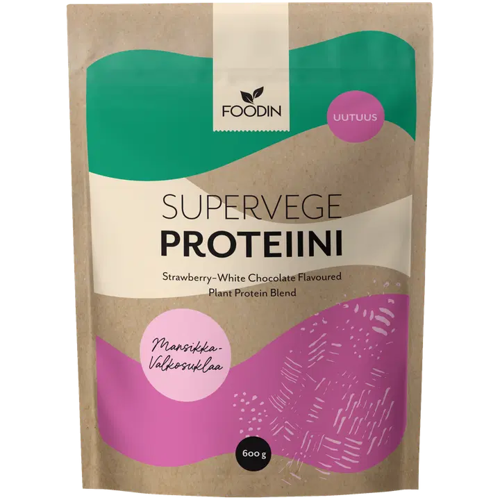 Foodin Supervege orgaaniline taimse valgu segu, Maasika-Valge šokolaadi 600g