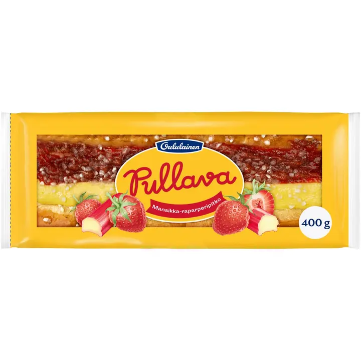 Oululainen Pullava Mansikka-raparperipitko 400g, täytepitko, kausimaku