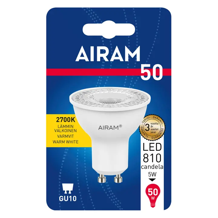 Airam LED- lamp 6W GU10 6W, 2700K 370lm