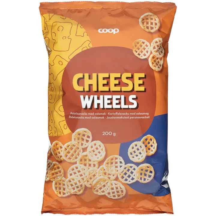 Coop Cheese Wheels juustonmakuiset perunasnacksit 200 g