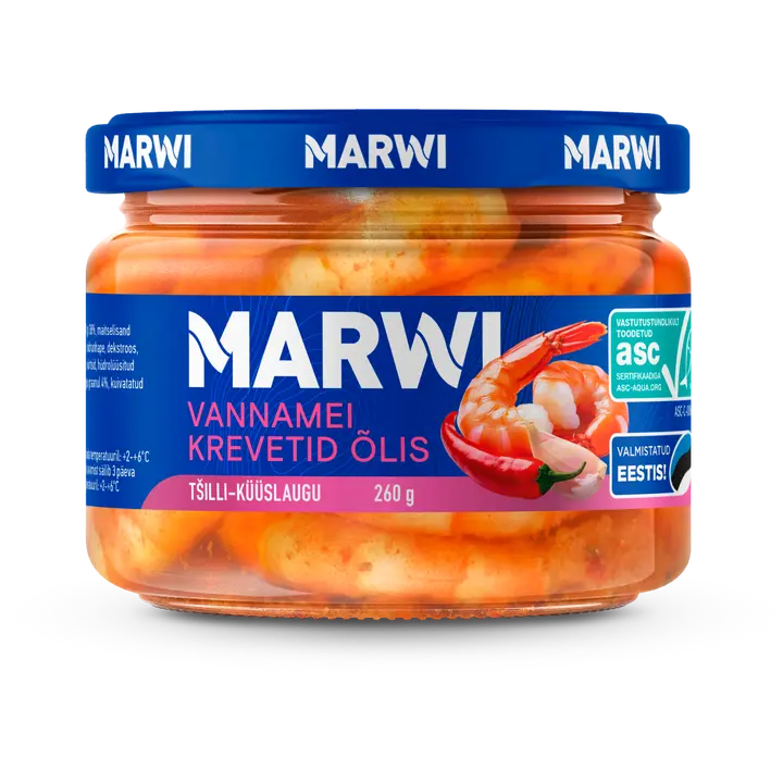Marwi Vannamei Krevetid Õlis Tšilli-Küüs