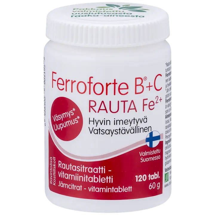 Ferroforte B + C rautasitraatti-vitamiinitabletti 120 tabl