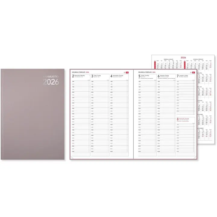 Pöytäkalenteri Aikamuistio ommeltu 2026, rosé