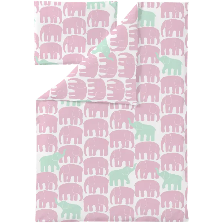 Finlayson vauvoje pussilakanasetti Elefantti Vapaa 85X125+40X60 vaalea pinkki/minttu