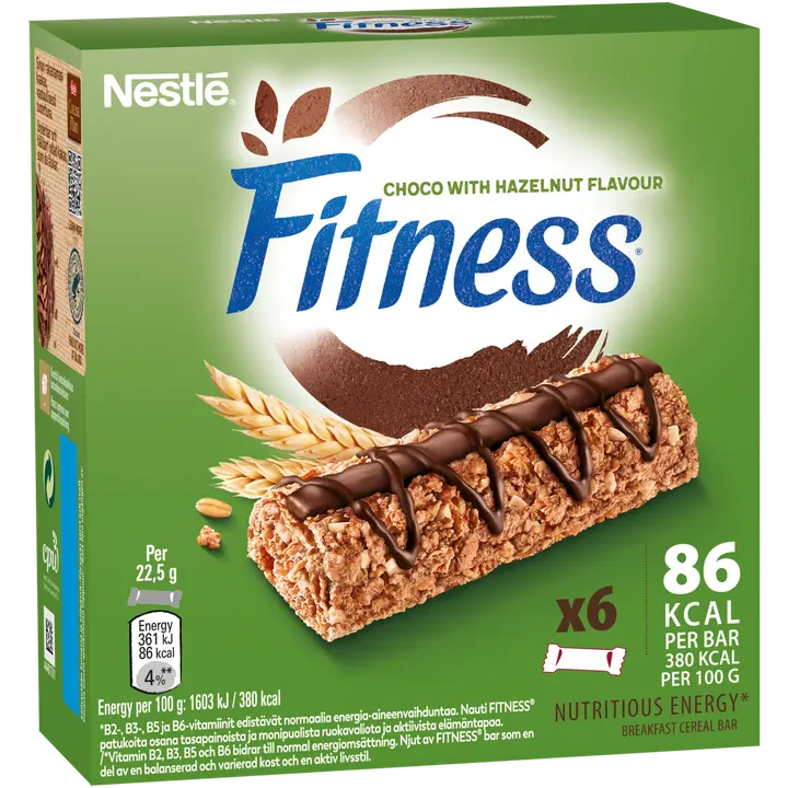 Fitness 6x22.5g Hazelnut viljapatukka monipakkaus