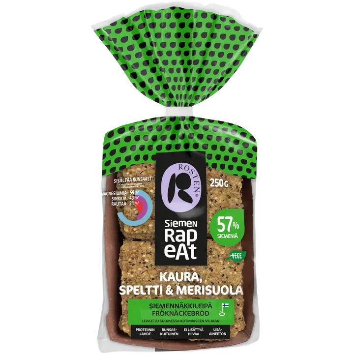 Leipomo Rosten Kaura, speltti & merisuola siemennäkkileipä 12kpl 250g