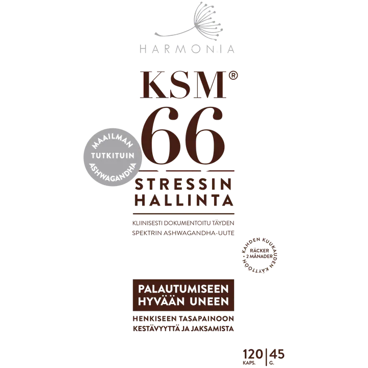 Harmonia KSM66 Luomu Ashwagandha-uutekapseli ravintolisä 45g/120kaps