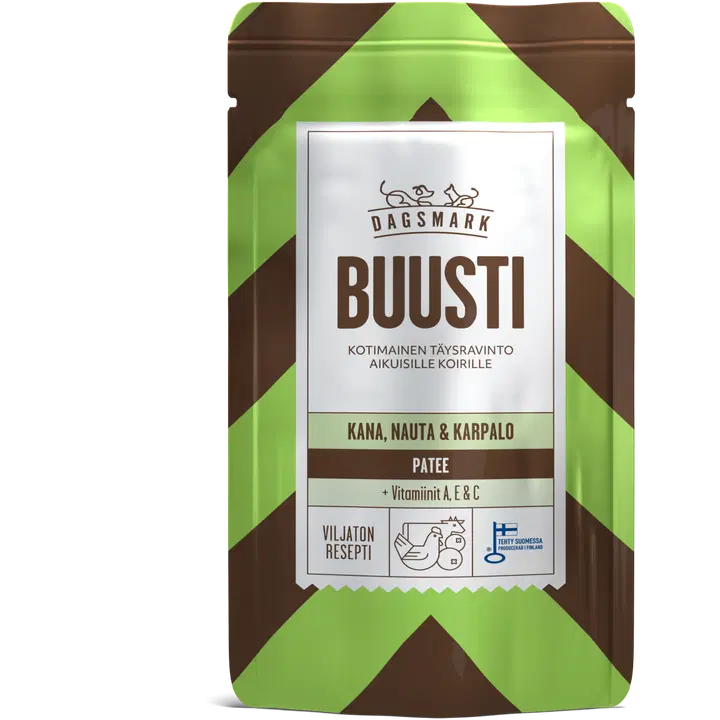 Dagsmark BUUSTI kana, nauta & karpalo patee täysravinto aikuisille koirille 90 g