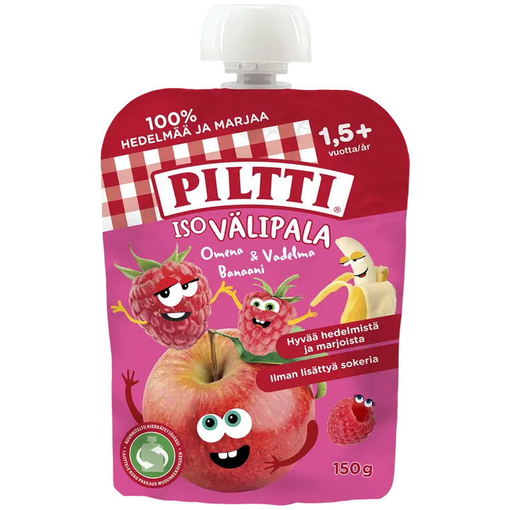 Piltti 150g Iso välipala Omena-vadelma-banaani 1,5+v annospussi