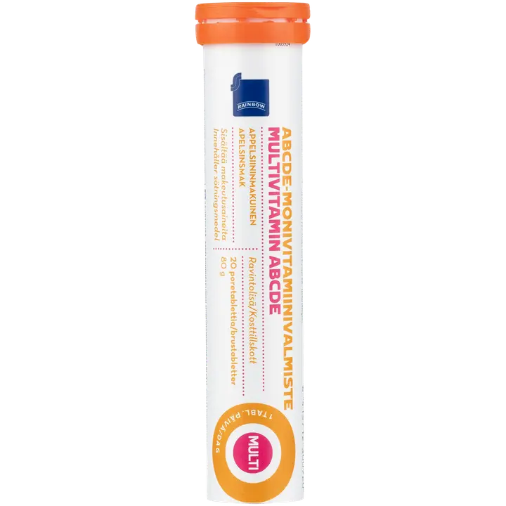 Rainbow ABCDE-monivitamiiniporetabletti appelsiininmakuinen ravintolisä 20kpl/80g