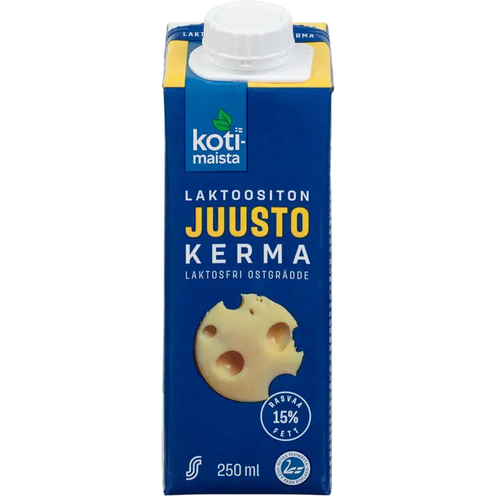 Kotimaista laktoositon juustolla maustettu ruokakerma 15% 250ml