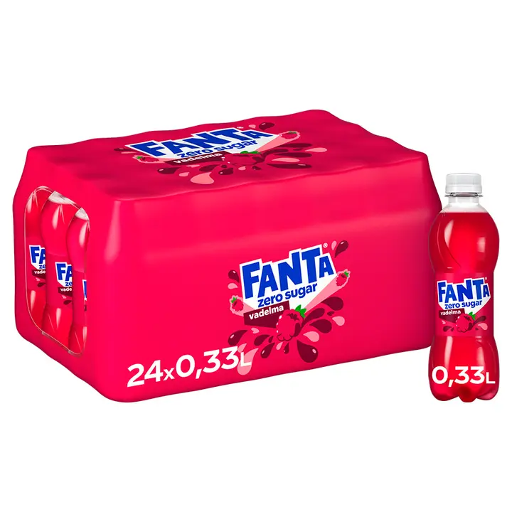 24-pack Fanta Vadelma Zero virvoitusjuoma muovipullo 0.33 L