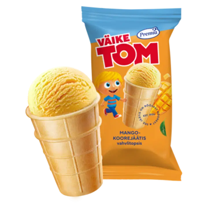 Väike Tom Mango-Koorejäätis Vahvlitopsis 65 g/120 ml