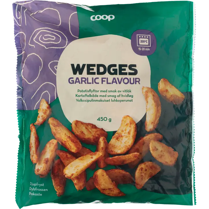 Coop kuorrutetut lohkoperunat valkosipuli 450 g pakaste